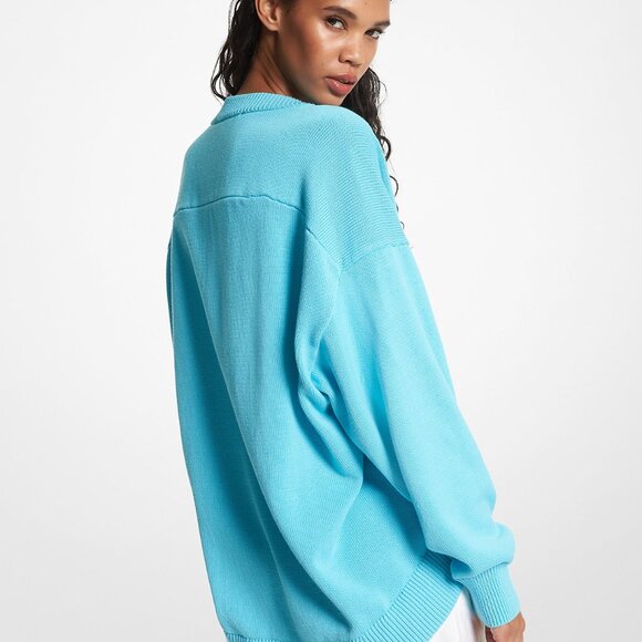 MICHAEL Michael Kors Oversized Supima Cotton Sweater In Turqoise / Size Medium - Picture 2 of 5